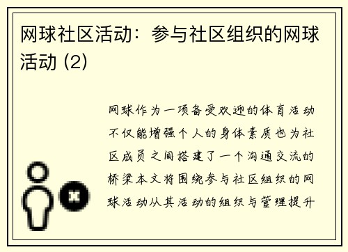 网球社区活动：参与社区组织的网球活动 (2)